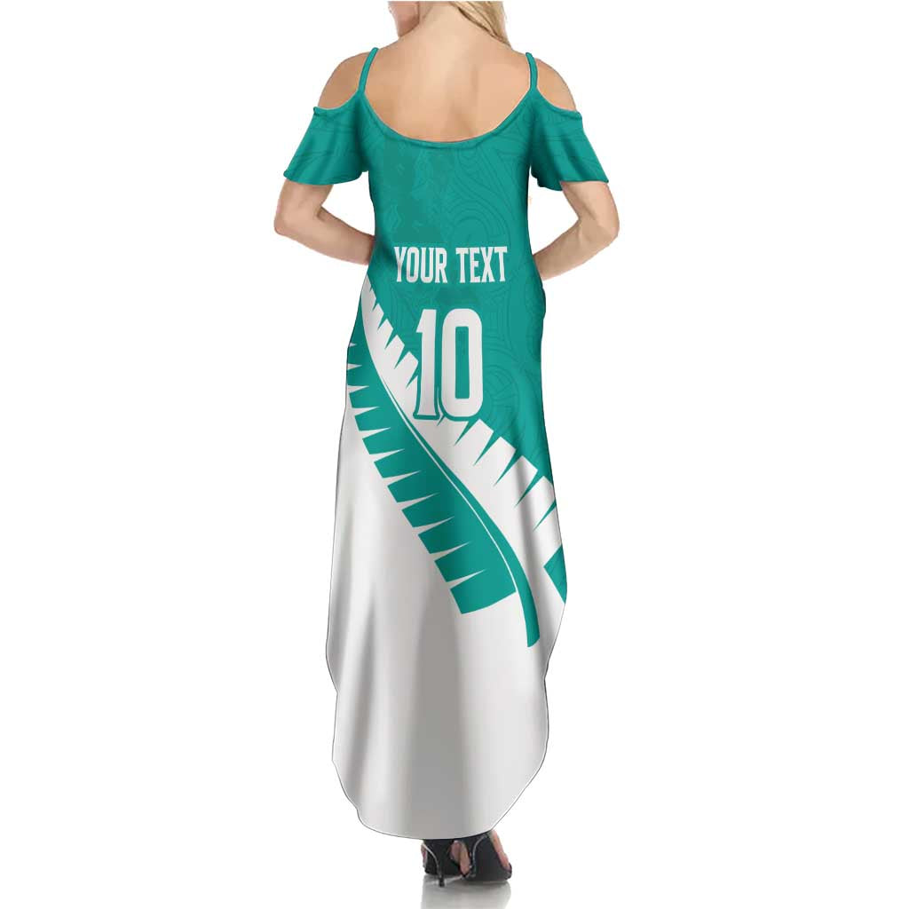 Custom New Zealand Cricket Summer Maxi Dress Kiwi Birds Haka Dance Turquoise Fern Sporty Style LT03 - Polynesian Pride