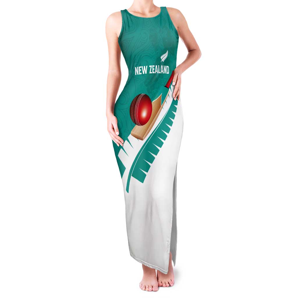 Custom New Zealand Cricket Tank Maxi Dress Kiwi Birds Haka Dance Turquoise Fern Sporty Style