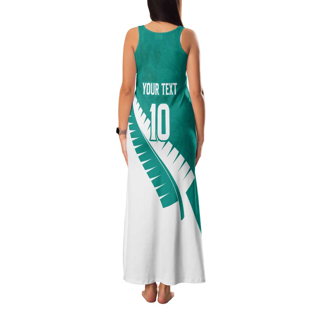 Custom New Zealand Cricket Tank Maxi Dress Kiwi Birds Haka Dance Turquoise Fern Sporty Style LT03 - Polynesian Pride