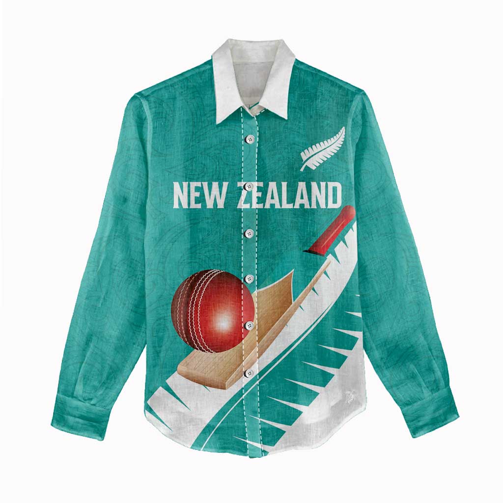 Custom New Zealand Cricket Women Casual Shirt Kiwi Birds Haka Dance Turquoise Fern Sporty Style LT03 - Polynesian Pride