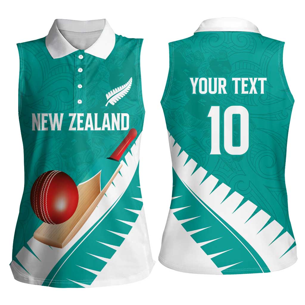 Custom New Zealand Cricket Women Sleeveless Polo Shirt Kiwi Birds Haka Dance Turquoise Fern Sporty Style