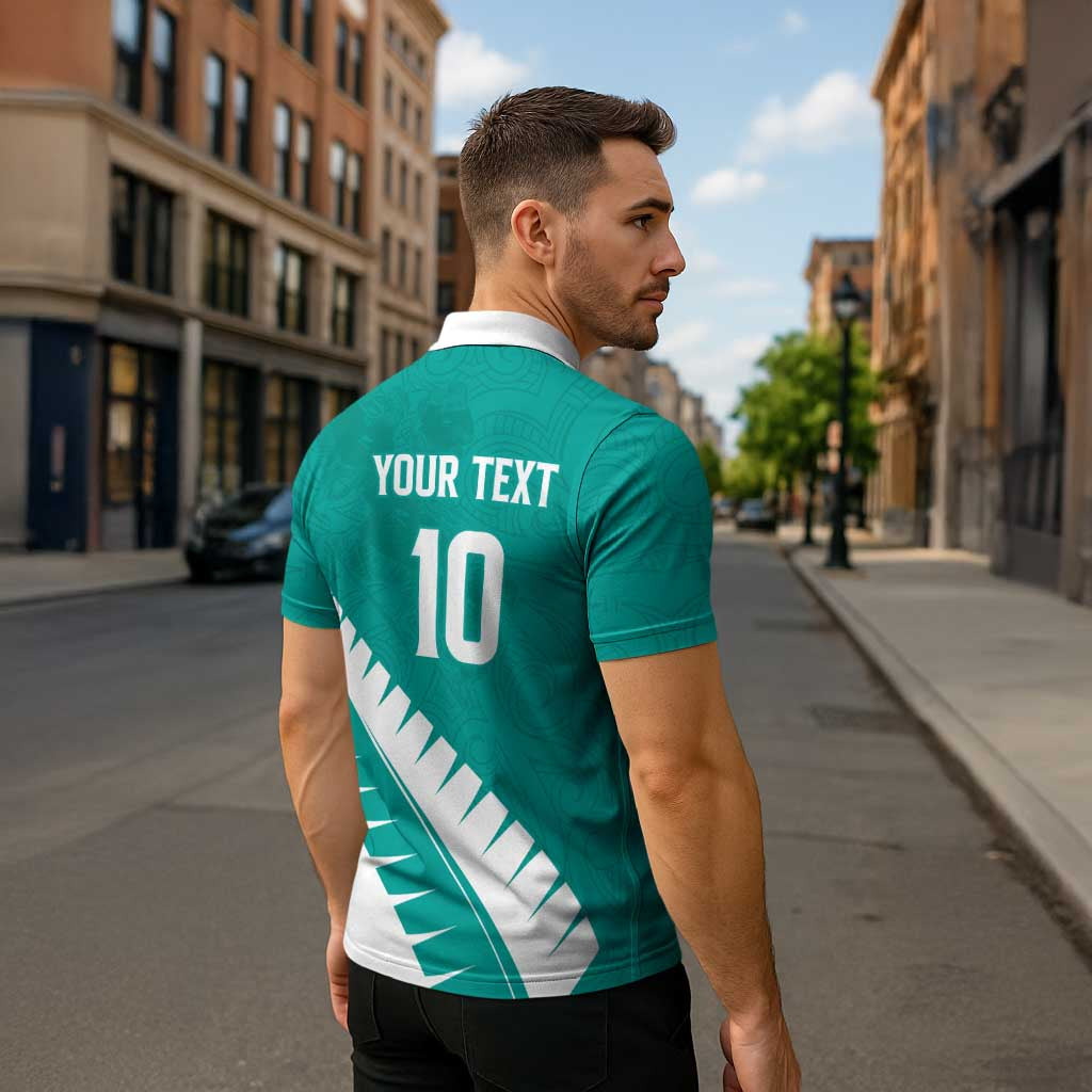 Custom New Zealand Cricket Zipper Polo Shirt Kiwi Birds Haka Dance Turquoise Fern Sporty Style LT03 - Polynesian Pride