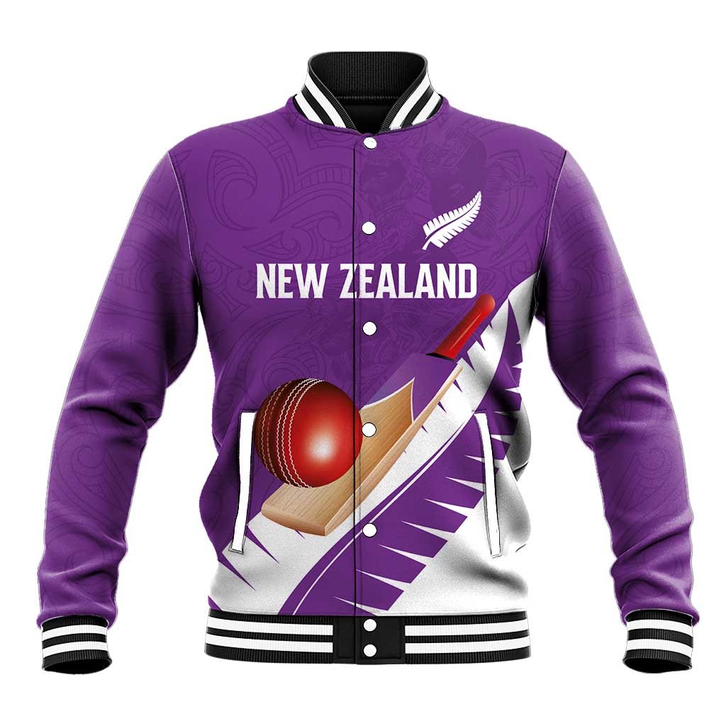 Custom New Zealand Cricket Baseball Jacket Kiwi Birds Haka Dance Purple Fern Sporty Style LT03 Unisex Purple - Polynesian Pride