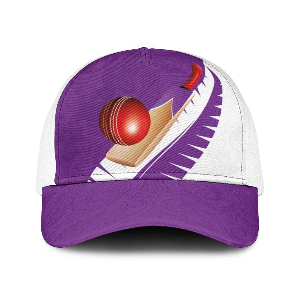 New Zealand Cricket Baseball Net Cap Kiwi Birds Haka Dance Purple Fern Sporty Style LT03 One Size White Purple - Polynesian Pride