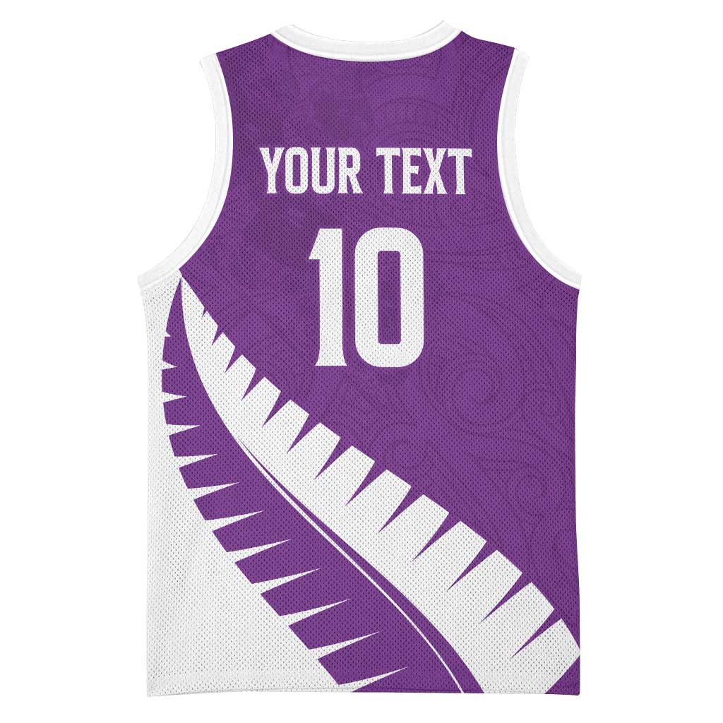 Custom New Zealand Cricket Basketball Jersey Kiwi Birds Haka Dance Purple Fern Sporty Style LT03 - Polynesian Pride