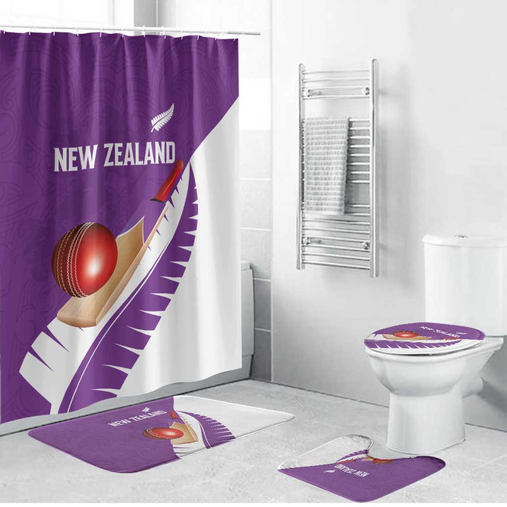 New Zealand Cricket Bathroom Set Kiwi Birds Haka Dance Purple Fern Sporty Style LT03 Bathroom Set (4 pcs) Purple - Polynesian Pride