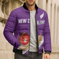 Custom New Zealand Cricket Bomber Puffer Jacket Kiwi Birds Haka Dance Purple Fern Sporty Style LT03 - Polynesian Pride