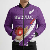 Custom New Zealand Cricket Bomber Puffer Jacket Kiwi Birds Haka Dance Purple Fern Sporty Style LT03 - Polynesian Pride