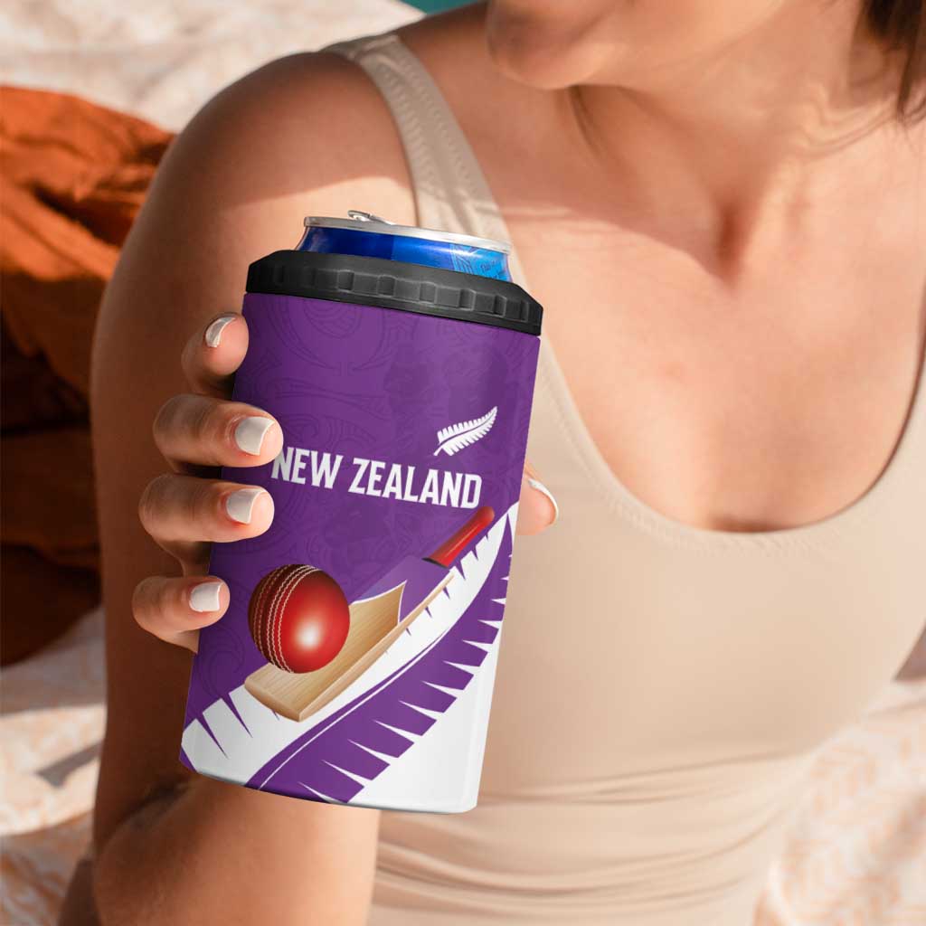 Custom New Zealand Cricket 4 in 1 Can Cooler Tumbler Kiwi Birds Haka Dance Purple Fern Sporty Style LT03 - Polynesian Pride