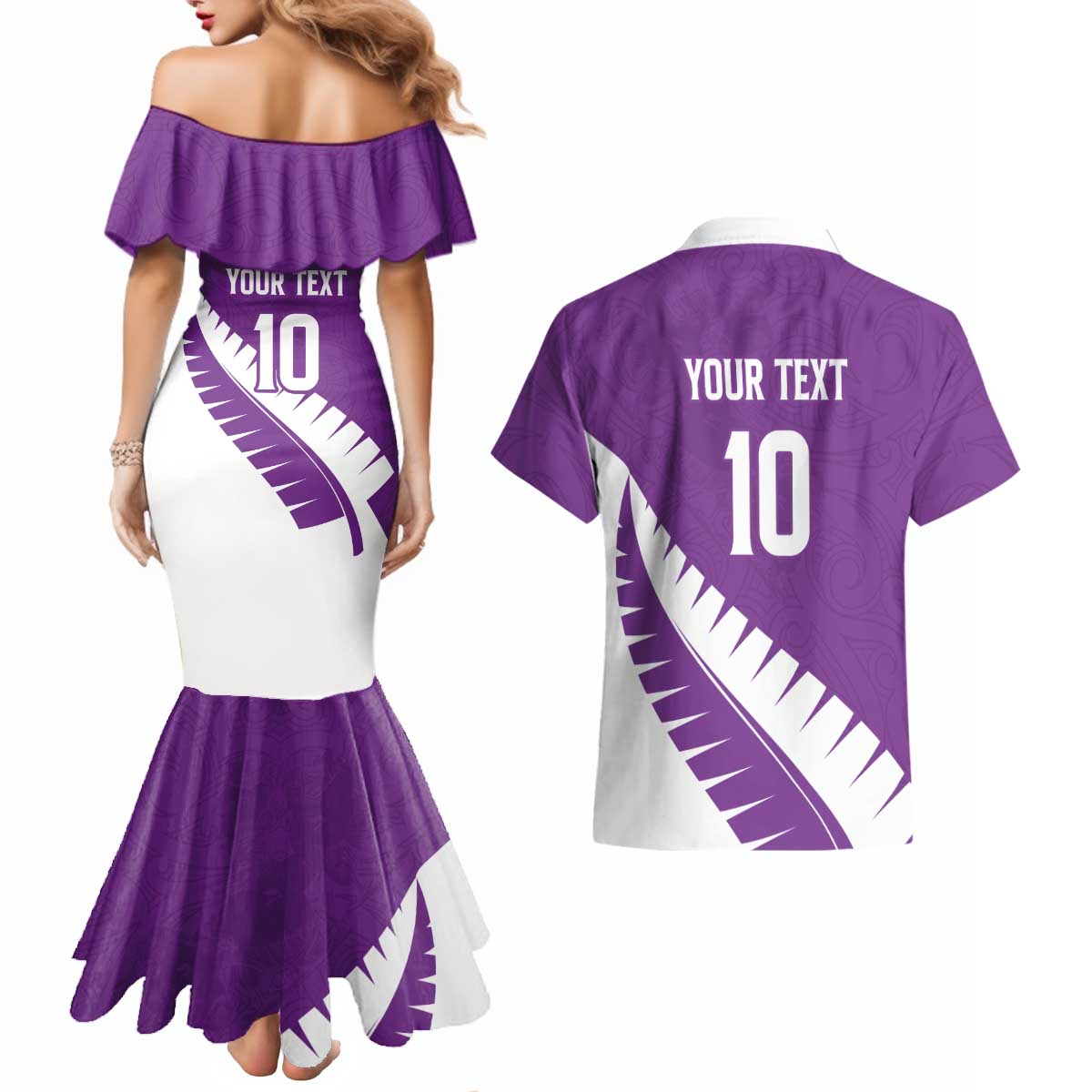 Custom New Zealand Cricket Couples Matching Mermaid Dress and Hawaiian Shirt Kiwi Birds Haka Dance Purple Fern Sporty Style LT03 - Polynesian Pride