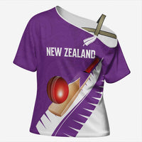 Custom New Zealand Cricket Cross Shoulder Shirt Kiwi Birds Haka Dance Purple Fern Sporty Style LT03 Female Purple - Polynesian Pride