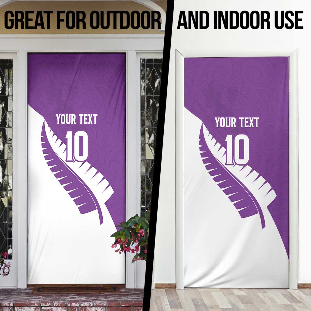 Custom New Zealand Cricket Door Cover Kiwi Birds Haka Dance Purple Fern Sporty Style LT03 - Polynesian Pride