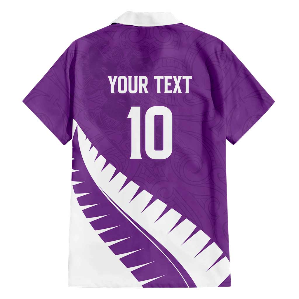 Custom New Zealand Cricket Family Matching Long Sleeve Bodycon Dress and Hawaiian Shirt Kiwi Birds Haka Dance Purple Fern Sporty Style LT03 - Polynesian Pride