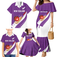Custom New Zealand Cricket Family Matching Mermaid Dress and Hawaiian Shirt Kiwi Birds Haka Dance Purple Fern Sporty Style LT03 - Polynesian Pride