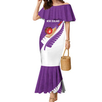 Custom New Zealand Cricket Family Matching Mermaid Dress and Hawaiian Shirt Kiwi Birds Haka Dance Purple Fern Sporty Style LT03 Mom's Dress Purple - Polynesian Pride
