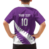 Custom New Zealand Cricket Family Matching Puletasi and Hawaiian Shirt Kiwi Birds Haka Dance Purple Fern Sporty Style LT03 - Polynesian Pride