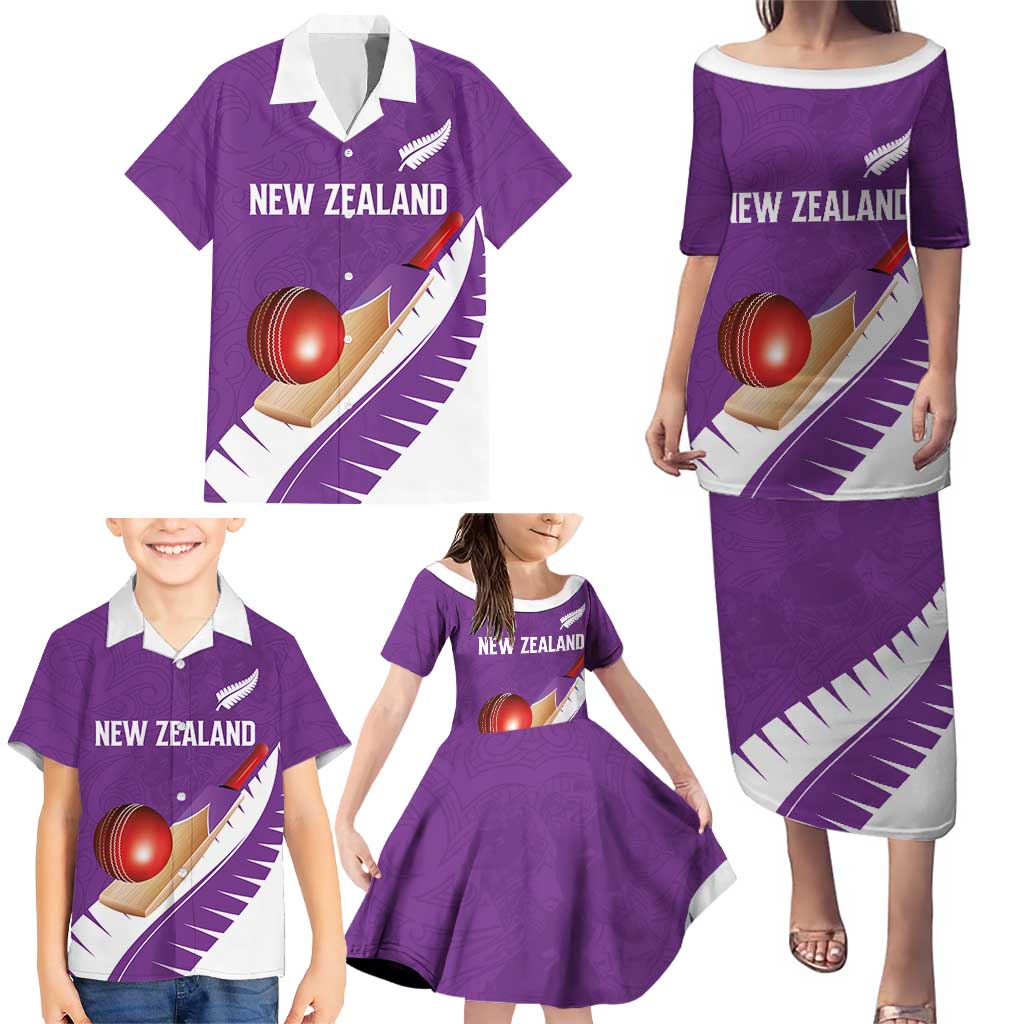 Custom New Zealand Cricket Family Matching Puletasi and Hawaiian Shirt Kiwi Birds Haka Dance Purple Fern Sporty Style LT03 - Polynesian Pride