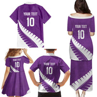 Custom New Zealand Cricket Family Matching Puletasi and Hawaiian Shirt Kiwi Birds Haka Dance Purple Fern Sporty Style LT03 - Polynesian Pride
