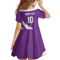 Custom New Zealand Cricket Family Matching Short Sleeve Bodycon Dress and Hawaiian Shirt Kiwi Birds Haka Dance Purple Fern Sporty Style LT03 - Polynesian Pride