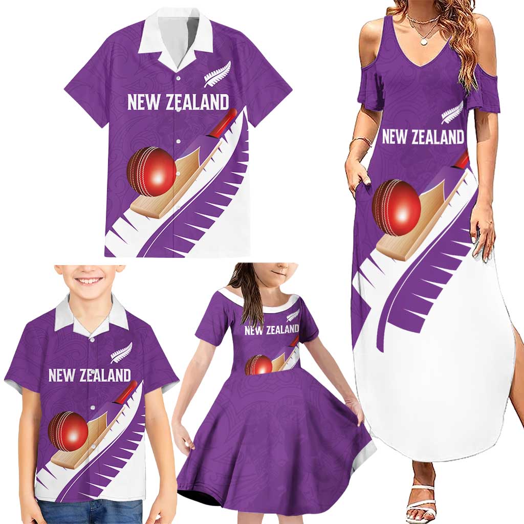 Custom New Zealand Cricket Family Matching Summer Maxi Dress and Hawaiian Shirt Kiwi Birds Haka Dance Purple Fern Sporty Style LT03 - Polynesian Pride