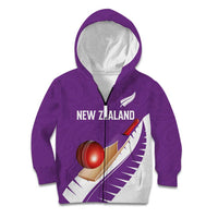 Custom New Zealand Cricket Kid Hoodie Kiwi Birds Haka Dance Purple Fern Sporty Style LT03 Zip Hoodie Purple - Polynesian Pride