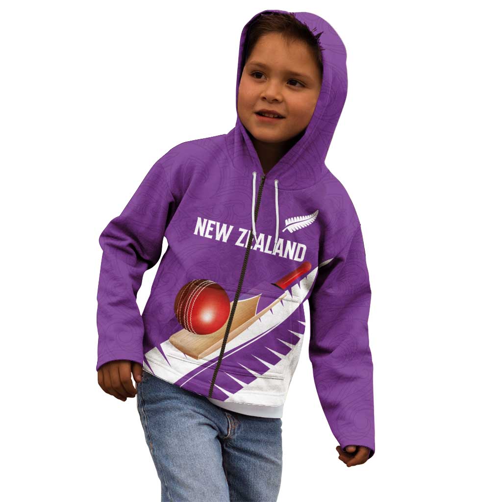 Custom New Zealand Cricket Kid Hoodie Kiwi Birds Haka Dance Purple Fern Sporty Style LT03 - Polynesian Pride