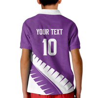 Custom New Zealand Cricket Kid Polo Shirt Kiwi Birds Haka Dance Purple Fern Sporty Style LT03 - Polynesian Pride