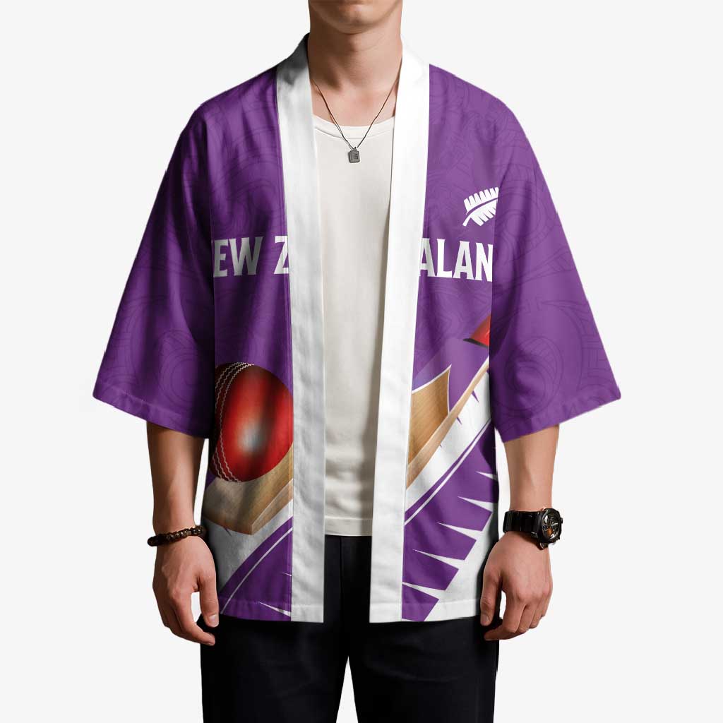 Custom New Zealand Cricket Kimono Kiwi Birds Haka Dance Purple Fern Sporty Style LT03 - Polynesian Pride