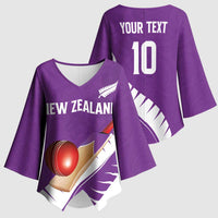 Custom New Zealand Cricket Kimono Sleeve Blouse Kiwi Birds Haka Dance Purple Fern Sporty Style LT03 - Polynesian Pride