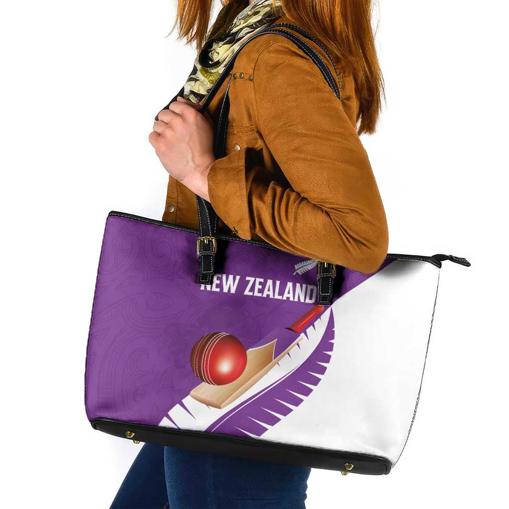 New Zealand Cricket Leather Tote Bag Kiwi Birds Haka Dance Purple Fern Sporty Style LT03 Purple - Polynesian Pride