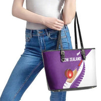 New Zealand Cricket Leather Tote Bag Kiwi Birds Haka Dance Purple Fern Sporty Style LT03 - Polynesian Pride