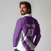 Custom New Zealand Cricket Long Sleeve Polo Shirt Kiwi Birds Haka Dance Purple Fern Sporty Style