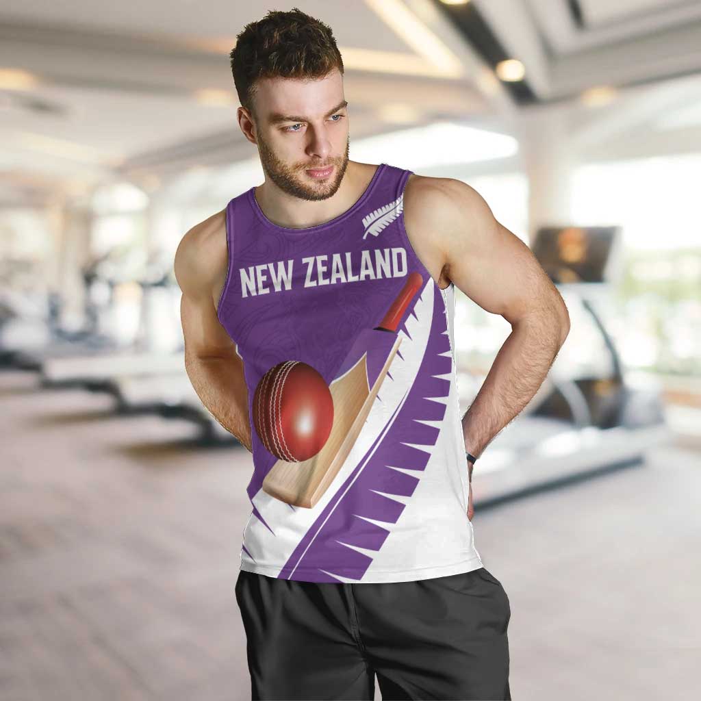 Custom New Zealand Cricket Men Tank Top Kiwi Birds Haka Dance Purple Fern Sporty Style LT03 Purple - Polynesian Pride