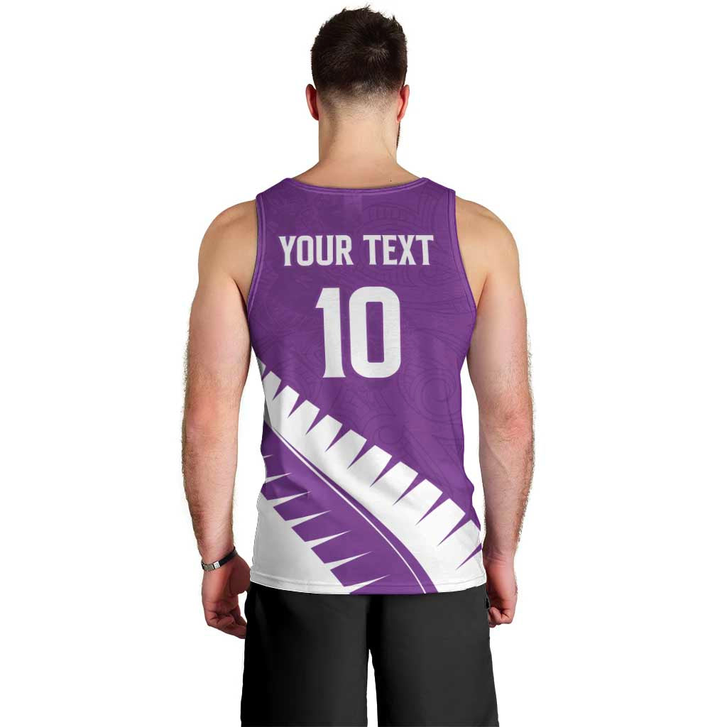 Custom New Zealand Cricket Men Tank Top Kiwi Birds Haka Dance Purple Fern Sporty Style LT03 - Polynesian Pride