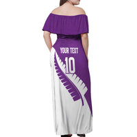 Custom New Zealand Cricket Off Shoulder Maxi Dress Kiwi Birds Haka Dance Purple Fern Sporty Style LT03 - Polynesian Pride