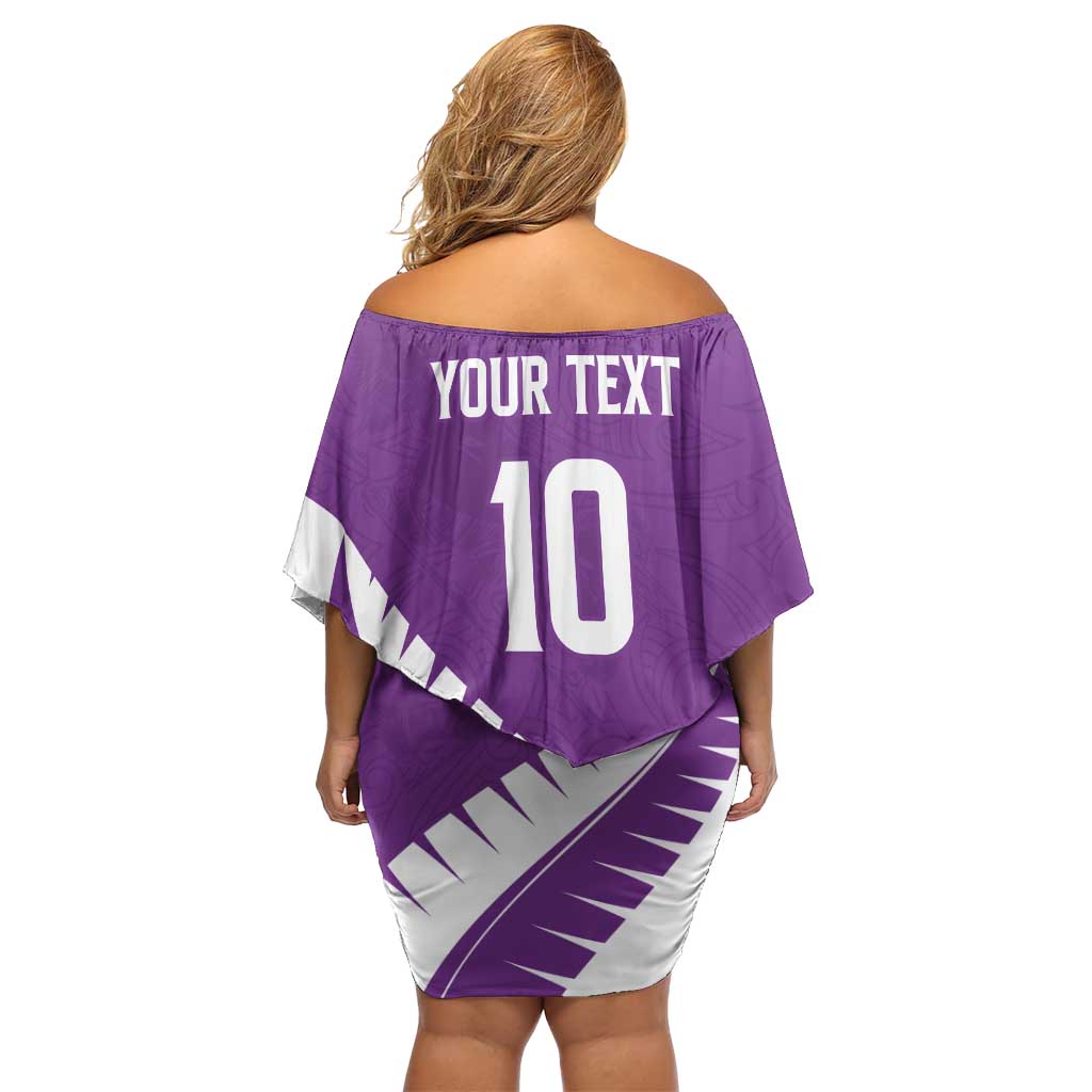 Custom New Zealand Cricket Off Shoulder Short Dress Kiwi Birds Haka Dance Purple Fern Sporty Style LT03 - Polynesian Pride