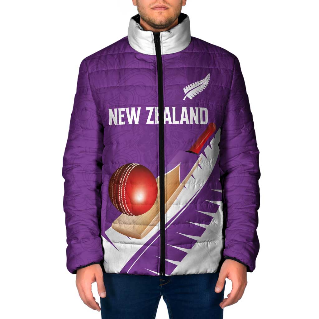 Custom New Zealand Cricket Padded Jacket Kiwi Birds Haka Dance Purple Fern Sporty Style LT03 Men Purple - Polynesian Pride