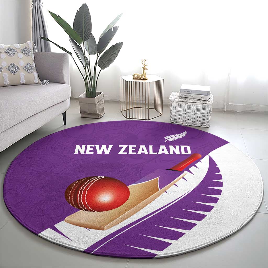 New Zealand Cricket Round Carpet Kiwi Birds Haka Dance Purple Fern Sporty Style LT03 - Polynesian Pride