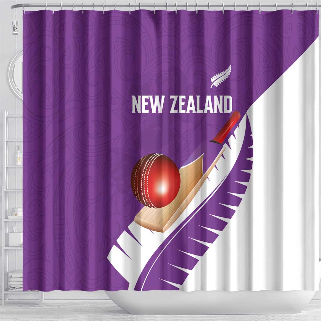 New Zealand Cricket Shower Curtain Kiwi Birds Haka Dance Purple Fern Sporty Style LT03 - Polynesian Pride