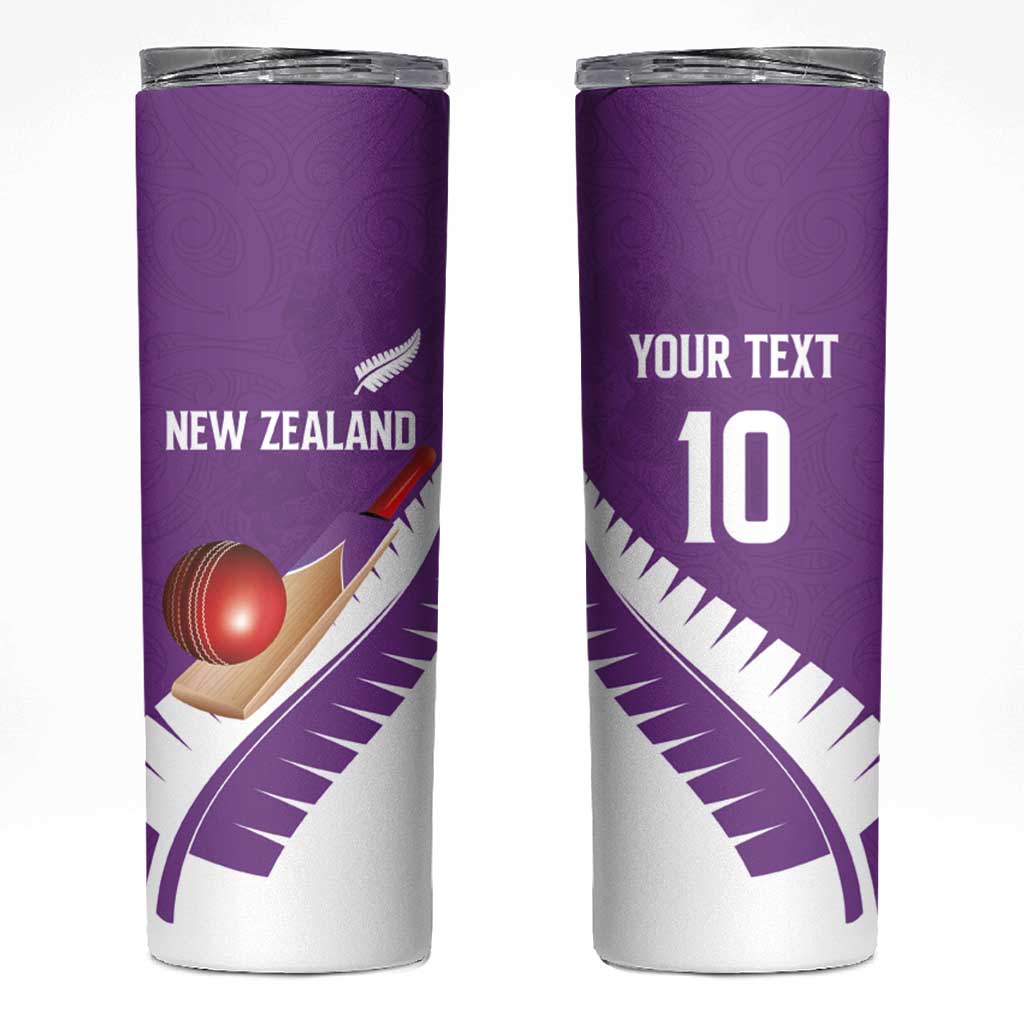 Custom New Zealand Cricket Skinny Tumbler Kiwi Birds Haka Dance Purple Fern Sporty Style LT03 Purple - Polynesian Pride