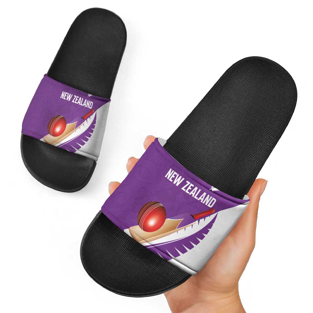 New Zealand Cricket Slide Sandals Kiwi Birds Haka Dance Purple Fern Sporty Style LT03 - Polynesian Pride
