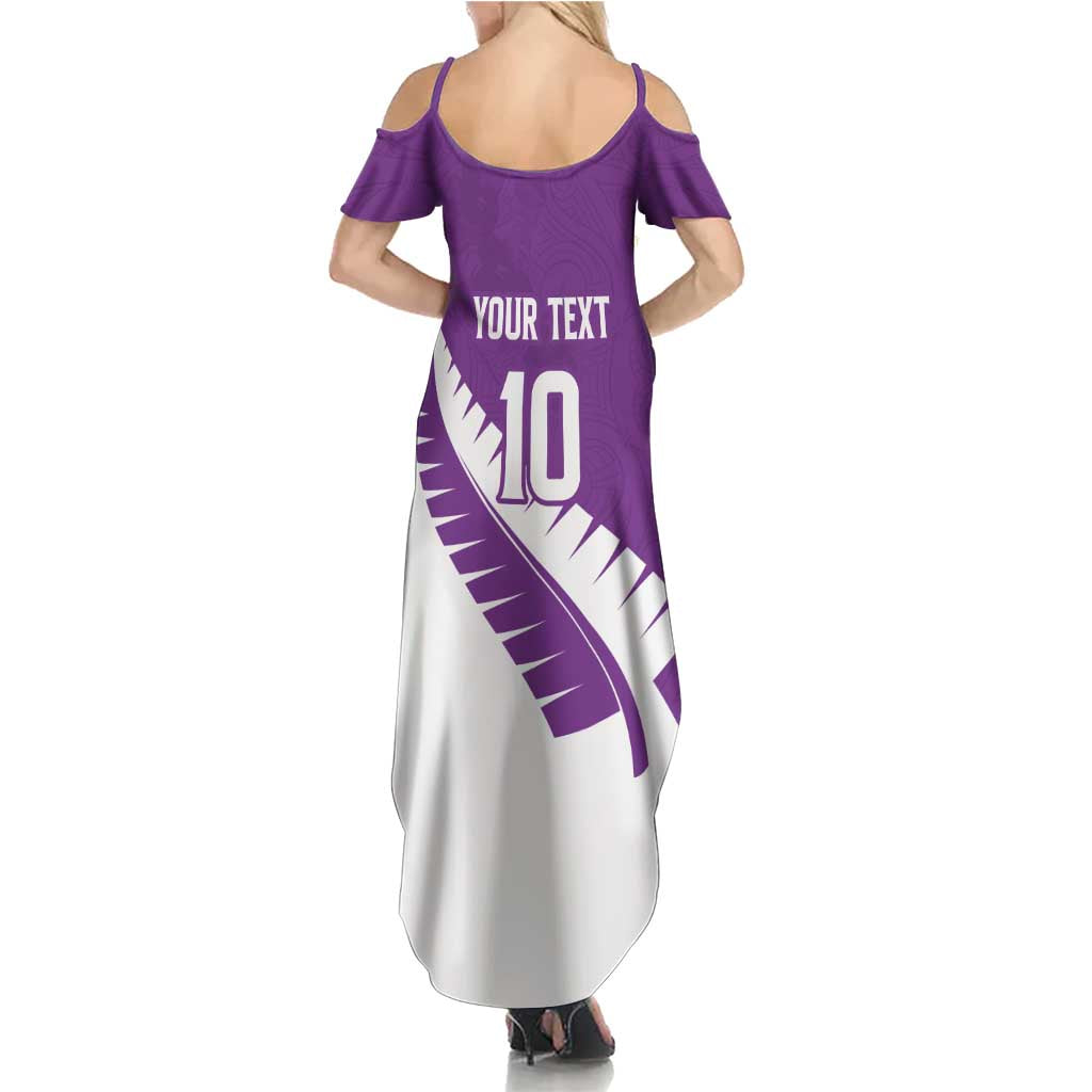 Custom New Zealand Cricket Summer Maxi Dress Kiwi Birds Haka Dance Purple Fern Sporty Style LT03 - Polynesian Pride