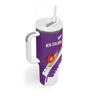 Custom New Zealand Cricket Tumbler With Handle Kiwi Birds Haka Dance Purple Fern Sporty Style LT03 - Polynesian Pride