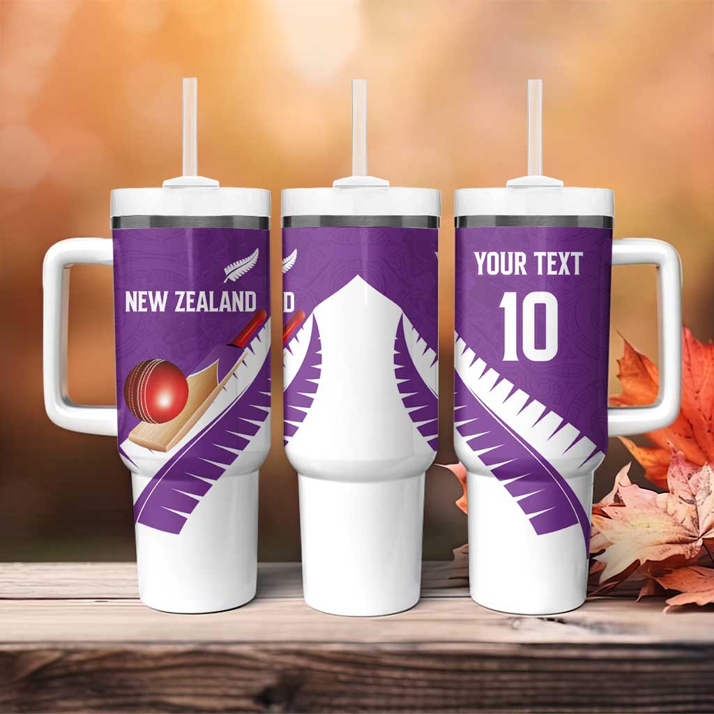 Custom New Zealand Cricket Tumbler With Handle Kiwi Birds Haka Dance Purple Fern Sporty Style LT03 - Polynesian Pride