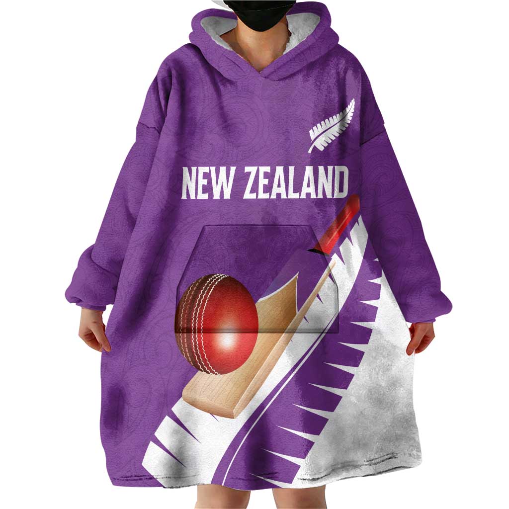 Custom New Zealand Cricket Wearable Blanket Hoodie Kiwi Birds Haka Dance Purple Fern Sporty Style LT03 - Polynesian Pride