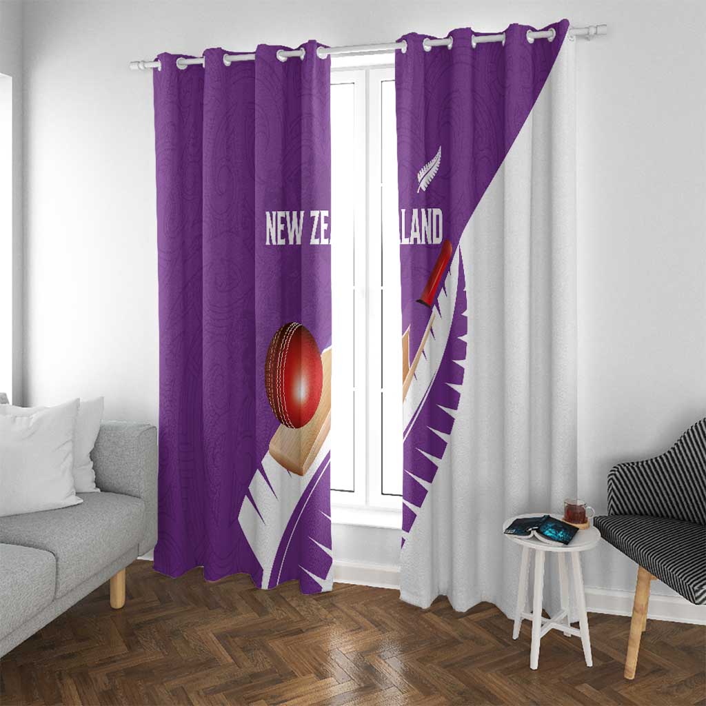 New Zealand Cricket Window Curtain Kiwi Birds Haka Dance Purple Fern Sporty Style LT03 With Grommets Purple - Polynesian Pride