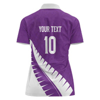 Custom New Zealand Cricket Women Polo Shirt Kiwi Birds Haka Dance Purple Fern Sporty Style LT03 - Polynesian Pride