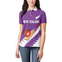 Custom New Zealand Cricket Women Polo Shirt Kiwi Birds Haka Dance Purple Fern Sporty Style LT03 - Polynesian Pride