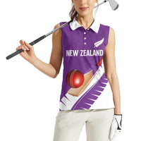 Custom New Zealand Cricket Women Sleeveless Polo Shirt Kiwi Birds Haka Dance Purple Fern Sporty Style LT03 - Polynesian Pride