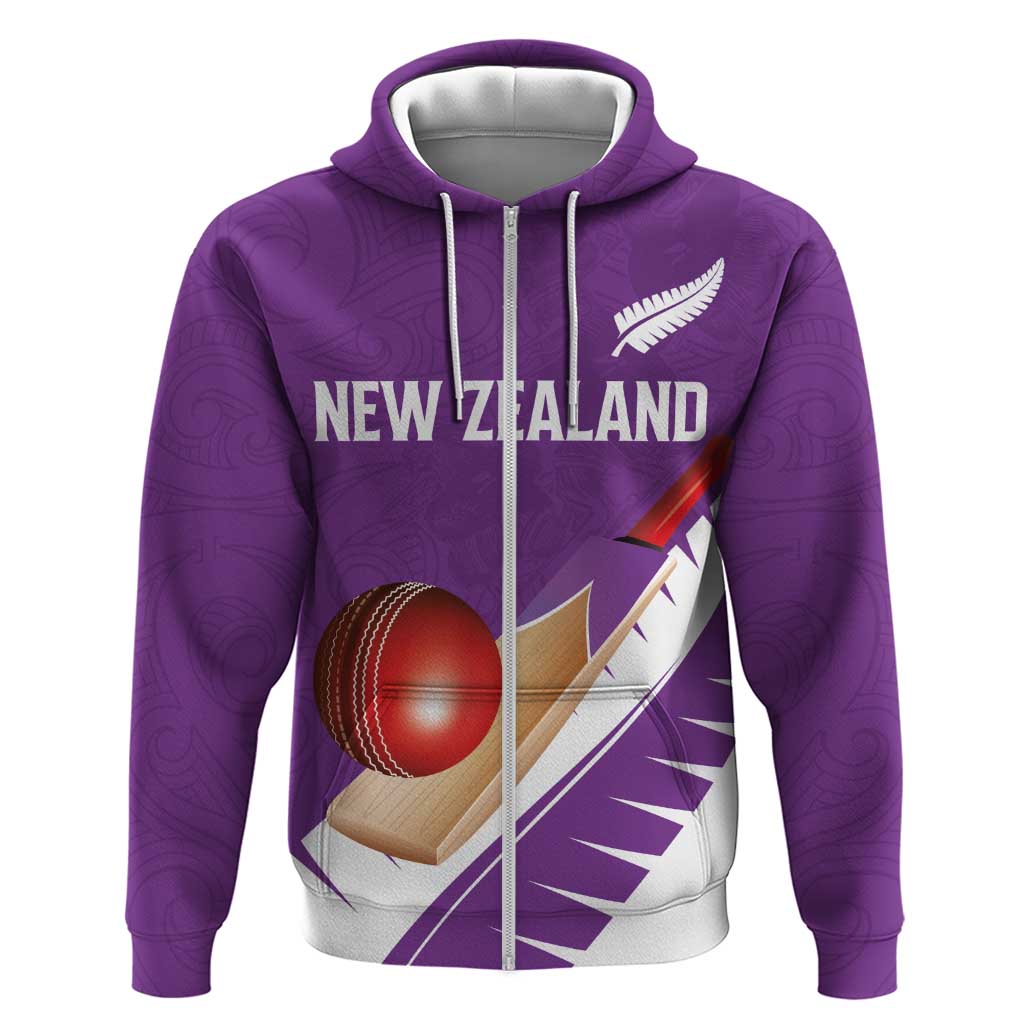 Custom New Zealand Cricket Zip Hoodie Kiwi Birds Haka Dance Purple Fern Sporty Style LT03 Zip Hoodie Purple - Polynesian Pride